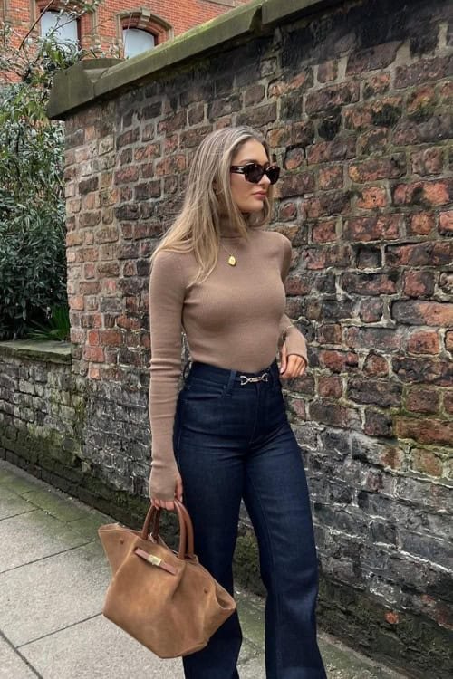 Camel Long Sleeved Top Dark Denim