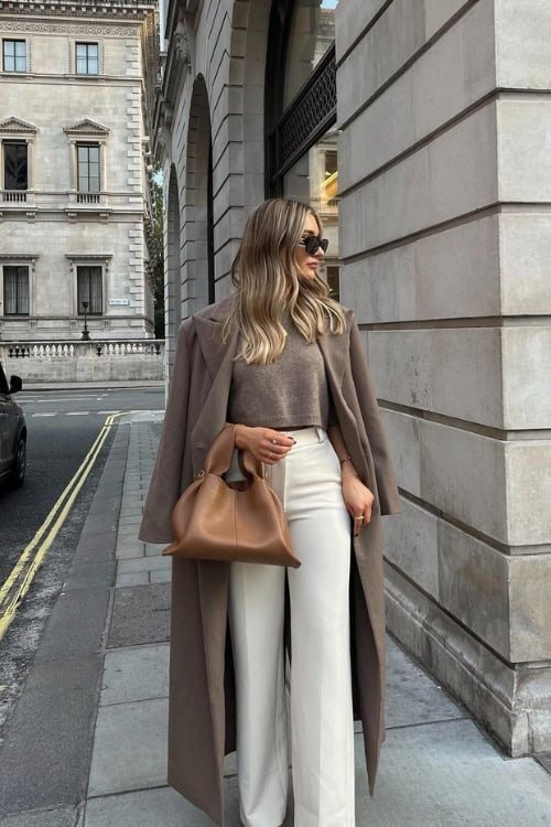 Cream Pants Neutral Top and Matching Neutral Coat