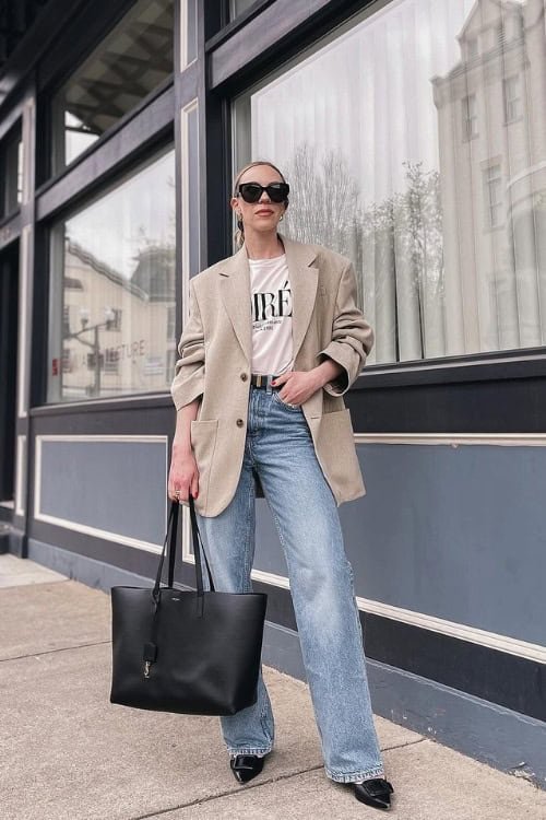 High Waisted Jeans Graphic T and Blazer