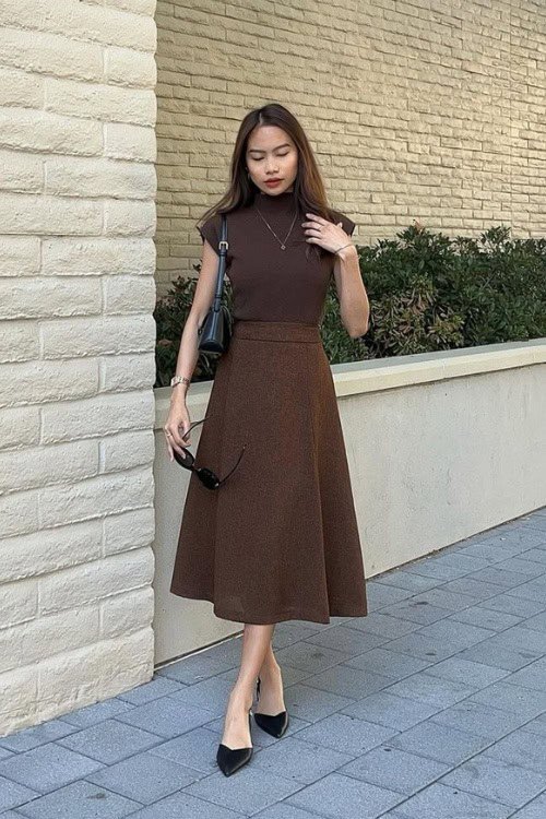 Sleeveless Turtleneck Matching A Line Long Skirt