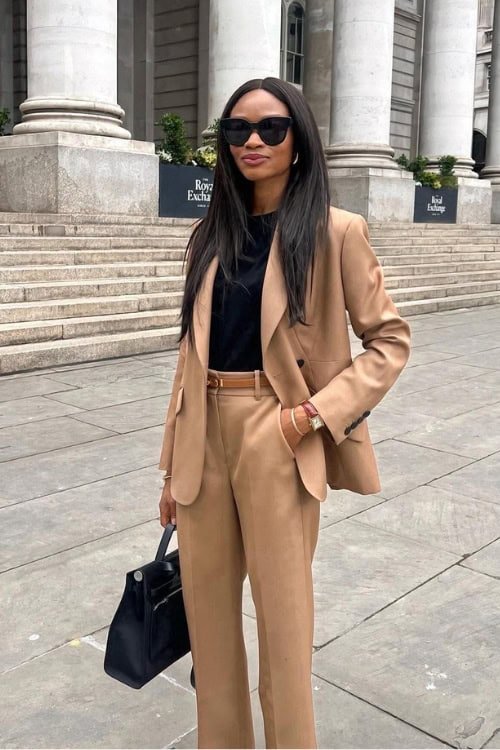 Tan Power Suit Black Top