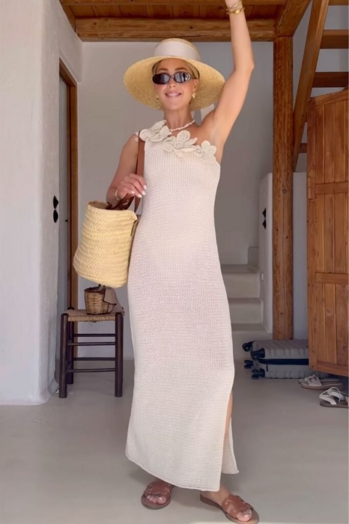Beige Crochet Knit Dress