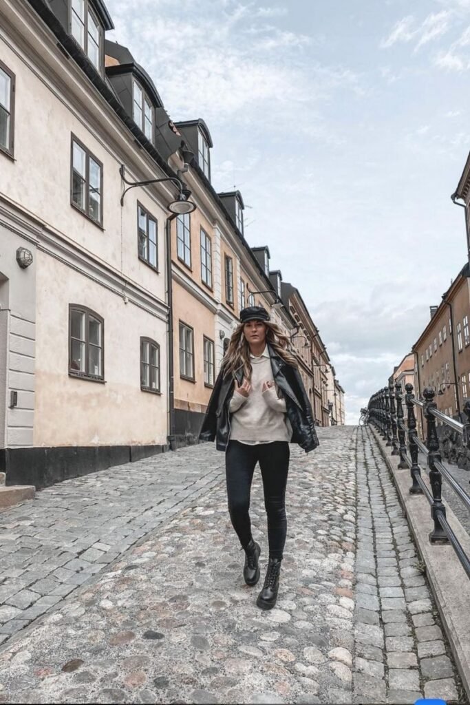 Grey Hoodie Black Leather Jacket Black Skinny Jeans Black Boots