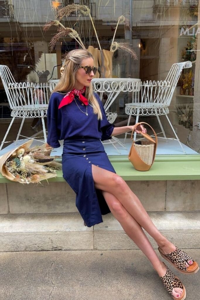 Navy Blue Ensemble Leopard Print Sandals