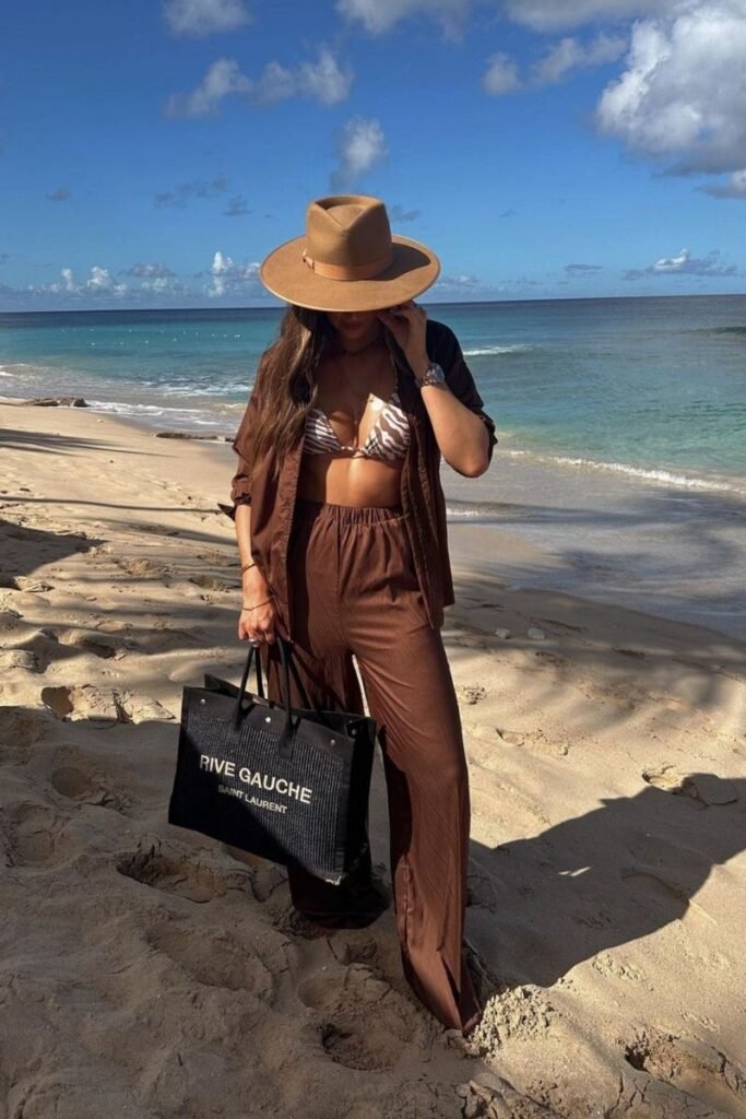 Zebra Print Bikini with Brown Cover Up